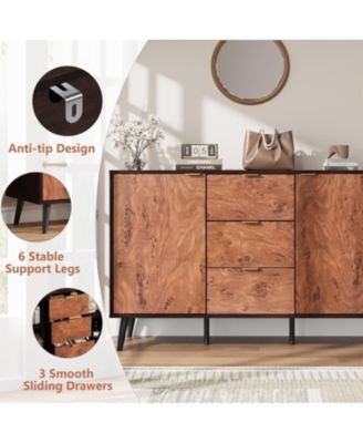 Sideboard Buffet Cabinet with 3 Drawers, Wooden Storage Coffee Bar for Dining Room, Brown