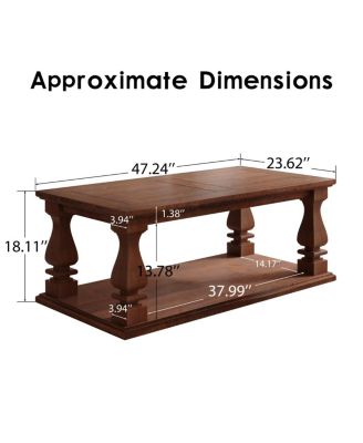 Farmhouse Coffee Table, Rustic Living Room Table with Storage Shelf