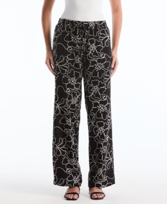 Petite Floral Embroidered Drawstring Pants