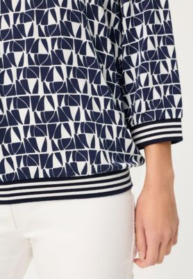 Women's Allover Geo Print T-Shirt with Stripe Trim