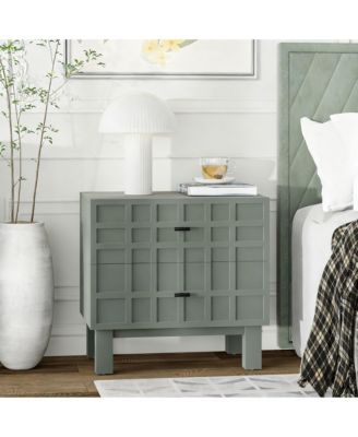 Light Green Nightstand with Grid Design