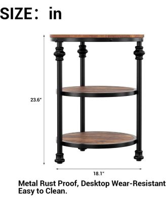 Round End Table, Small Side Table with 3 Shelves for Living Room, Bedroom, Night Stand Accent Coffee Table with Steel Frame
