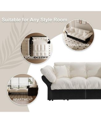 Queen Pull Out Sofa Bed, 3-in-1 Convertible Sleeper Tufted Sofa with 2 Pillows