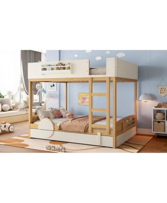 Streamdale Queen Bunk Bed with Trundle, Bookshelf, and Auto Design for Kids