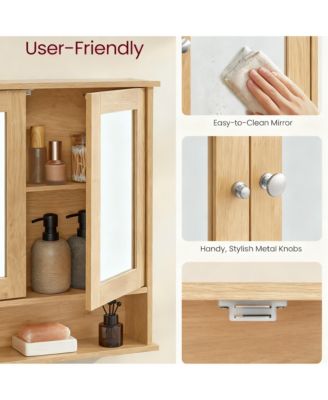 Bathroom Mirror Cabinet with 2 Doors, Adjustable Shelf, Open Compartment, Easy Assembly