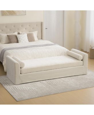 Streamdale Modern Chenille Chaise Lounge Couch with Armrests and Bolster Pillows - Beige