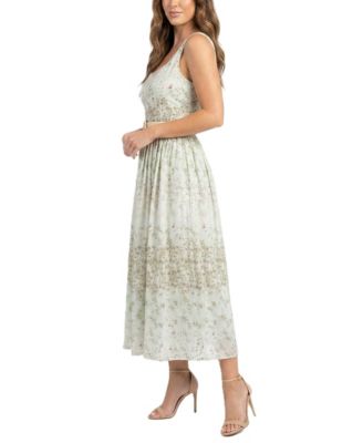Women's Floral Belted Square Neck A-Line Dress