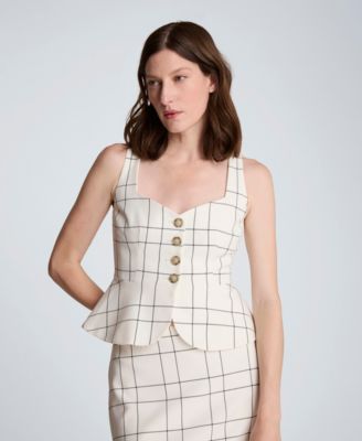 Women's Windowpane Plaid Peplum Vest