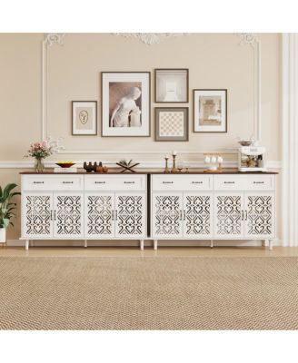 Vintage Sideboard Buffet Cabinet with Hand-Carved Doors & 4 Doors