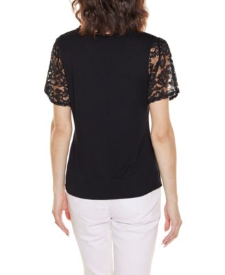 Women's Crochet Lace Sleeve V-Neck Top