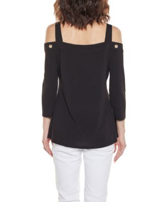 Women's Grommet Trim Cold Shoulder Top