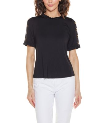 Women's Ruffle Trim Grommet Knit Top