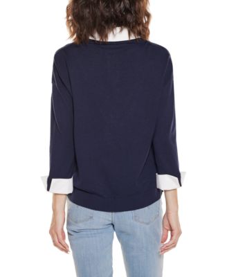 Women's Woven Collar Twofer Sweater