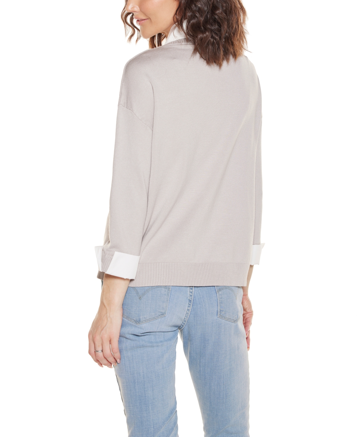 Belldini Women's Woven Collar Twofer Sweater