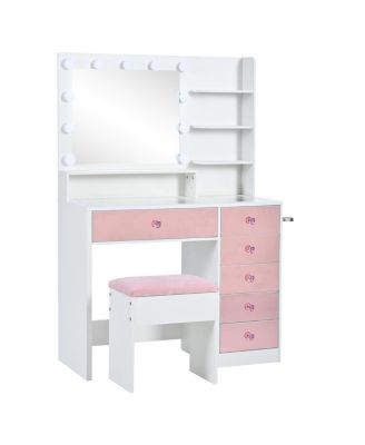 Glamorous Pink Vanity Set with Hollywood Lights & Storage