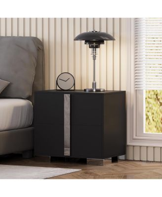 Modern End Table with Drawers and Metal Foot