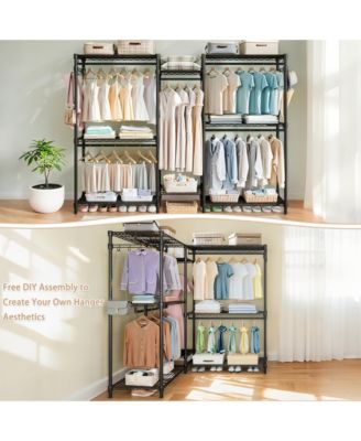 Heavy Duty Garment Rack, Freestanding Closet Organizer, Adjustable Wire Shelving Clothes Rack, Wardrobe with 8 Wire Shelves, 5 Clothes Rails