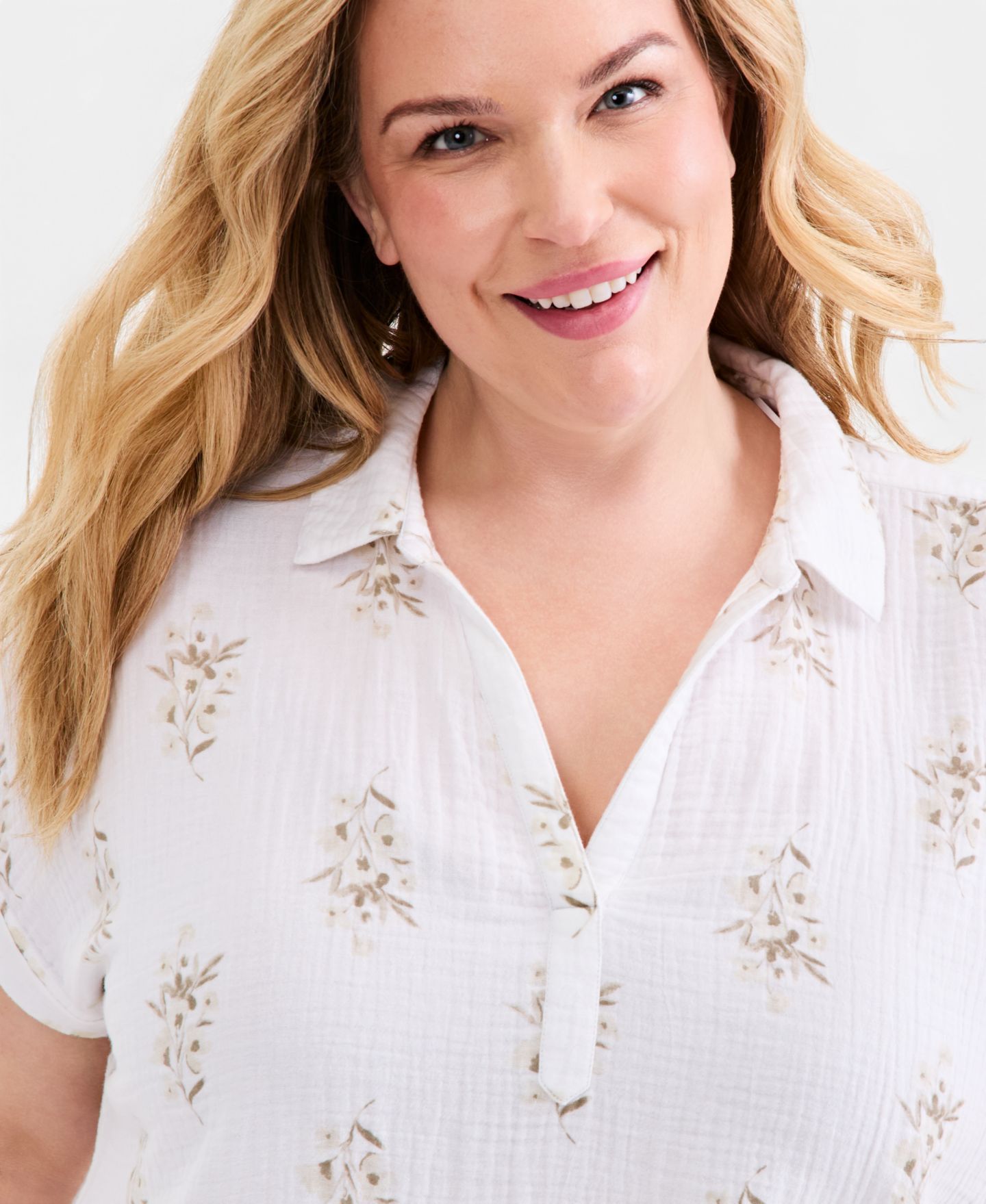 Женский топ Style & Co Plus Size Collared Popover, цвет: Яркий белый — фото 2