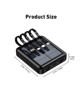 20000mAh Solar Charging Power Bank Fast Charger for Cell Phone Build-in 4 Cables, Strong LED Light, USB Cable, Micro Cable, Type C Cable, LT Cable