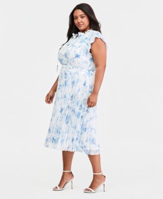 Plus Size Tie-Neck Flutter-Sleeve Midi Dress