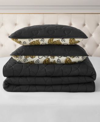 Cheetah Doodle Hearts Reversible 3-Pc. Quilt Set, Full/Queen