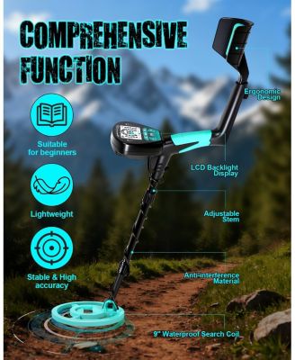 Metal Detector for Adults Waterproof, High-Accuracy Pinpointer Set, 4 Mode, 9" Coil, Backlight LCD, All Metal/Disc Modes for Junior & Youth