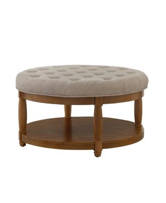 Streamdale Large Tufted Linen Ottoman Coffee Table with Wood Shelf Storage