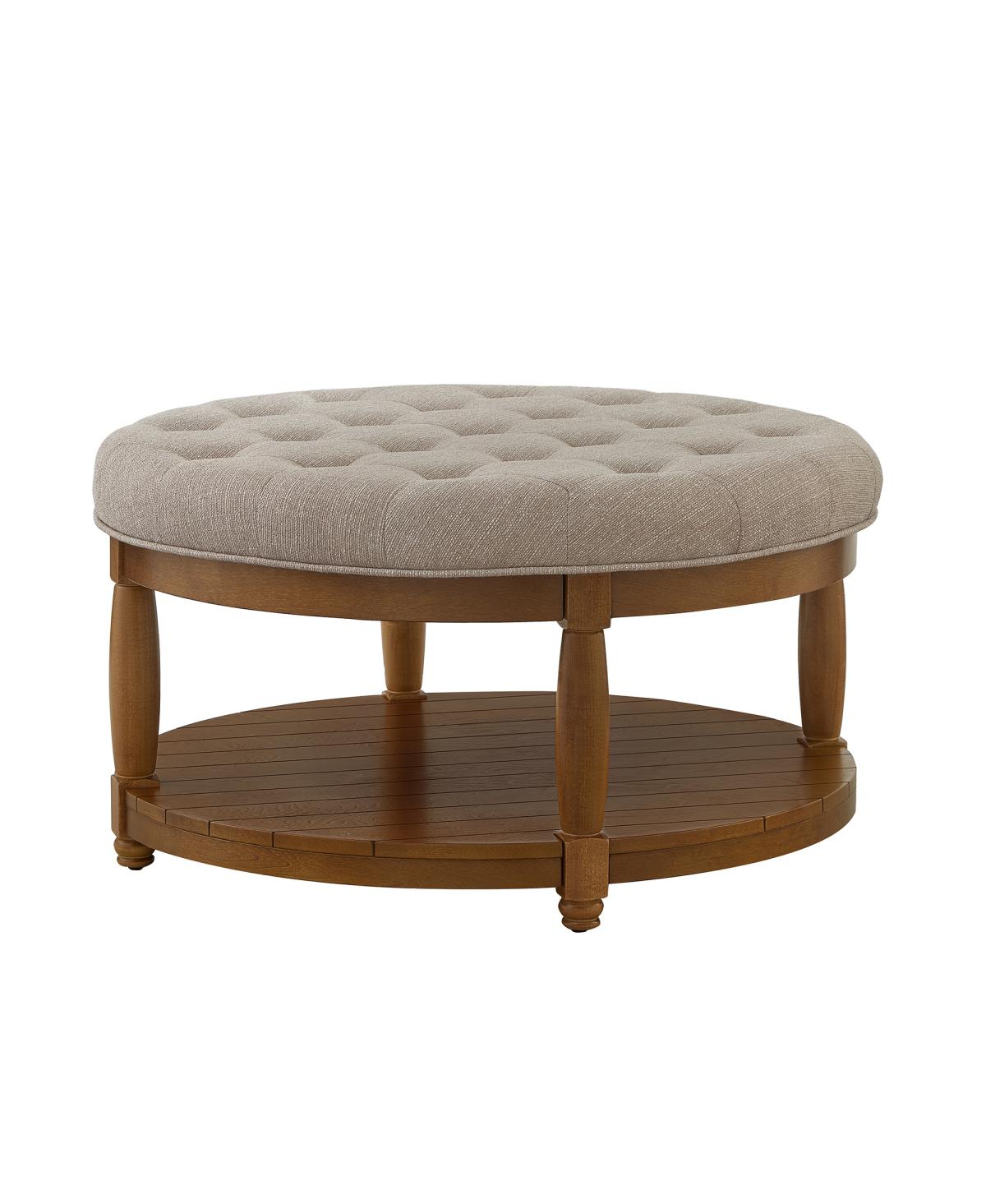 Streamdale Large Tufted Linen Ottoman Coffee Table with Wood Shelf Storage