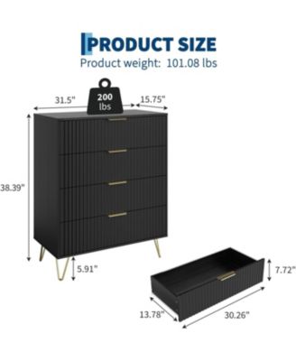  4 Drawer Bedroom Dresser, 32'' Wide Modern Wood Chest with Metal Handles, Spacious Clothes Storage Organizer"