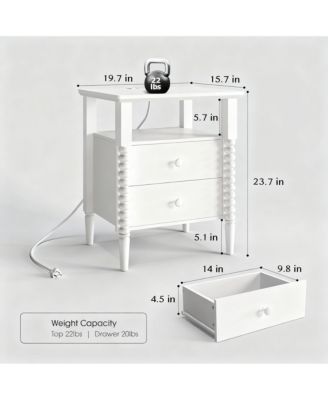 French Rustic Nightstand with Charging, Storage & Multi-Functional Use