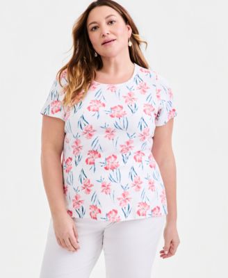 Women's Plus Size Printed Short-Sleeve Scoop-Neck Top, Macy's  Exclusive