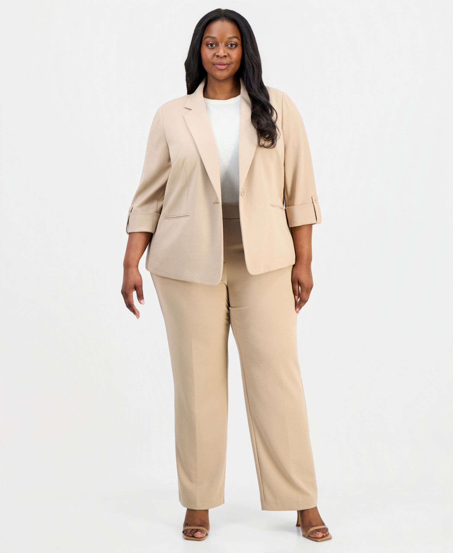 Plus Size 3/4-Sleeve One-Button Blazer