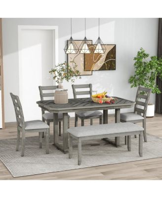 Streamdale 6-Piece Rubber Wood Dining Set with Wood Grain Tabletop & Soft Cushion (Grey)
