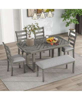 Streamdale 6-Piece Rubber Wood Dining Set with Wood Grain Tabletop & Soft Cushion (Grey)
