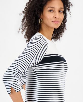 Women's Printed Pima Cotton 3/4 Sleeve Boatneck Top