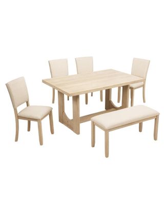 6-Piece Dining Table Set with Bench Upholstered Chairs
