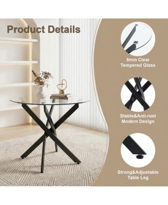 Streamdale Round Dining Table, 35.5" Glass Kitchen Table with Black Legs
