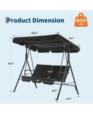 "3 Person Patio Swing Chair with Adjustable Canopy, Breathable Seat & Armrests for Backyard"