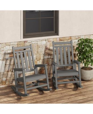 "HDPE Outdoor Rocking Chairs Set of 2, All Weather Poly High Back Porch Rockers for Adults, Durable Patio & Front Porch Furniture,