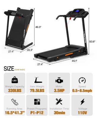 3-Level Incline Folding Treadmill for Home, Running Machine with Bluetooth Speakers, Compact Treadmill with 330lbs Capacity