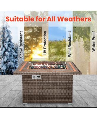 Outdoor Propane Fire Pit Table- 50,000 BTU Auto-Ignition Gas Fire Pit w/Glass Wind Guard, Mosaic Tabletop