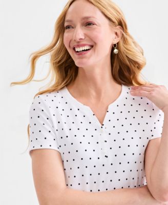 Women's Printed Short-Sleeve Henley Top
