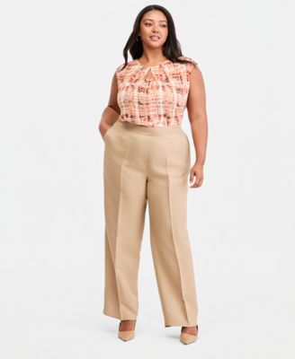 Plus Size High-Rise Press-Pleat Wide-Leg Pants 