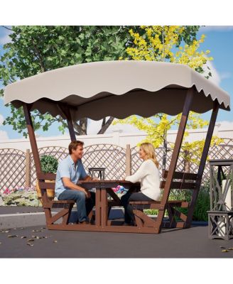 Streamdale Outdoor waterproof solid wood picnic table and bench set with canopy