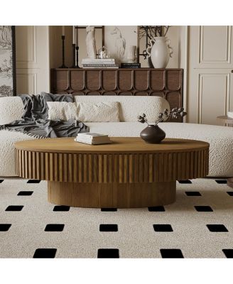 Streamdale 47" Oval Storage Coffee Table - Solid Wood Veneer, Brown