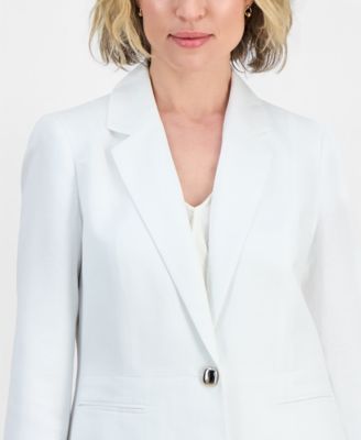Women's Linen Notched Collar One-Button Blazer