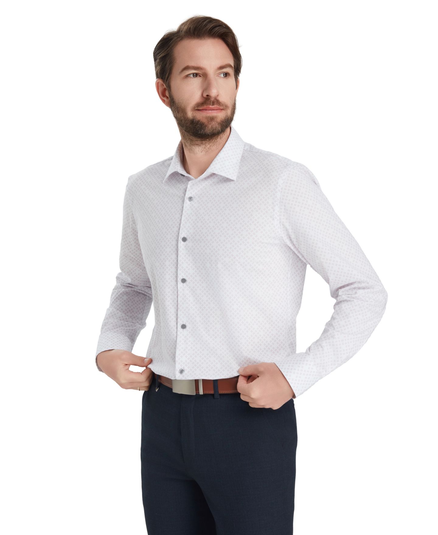 Мужская рубашка Alfani Slim-Fit Geometric Print Dress Shirt, цвет: Розовато-лиловый — фото 4