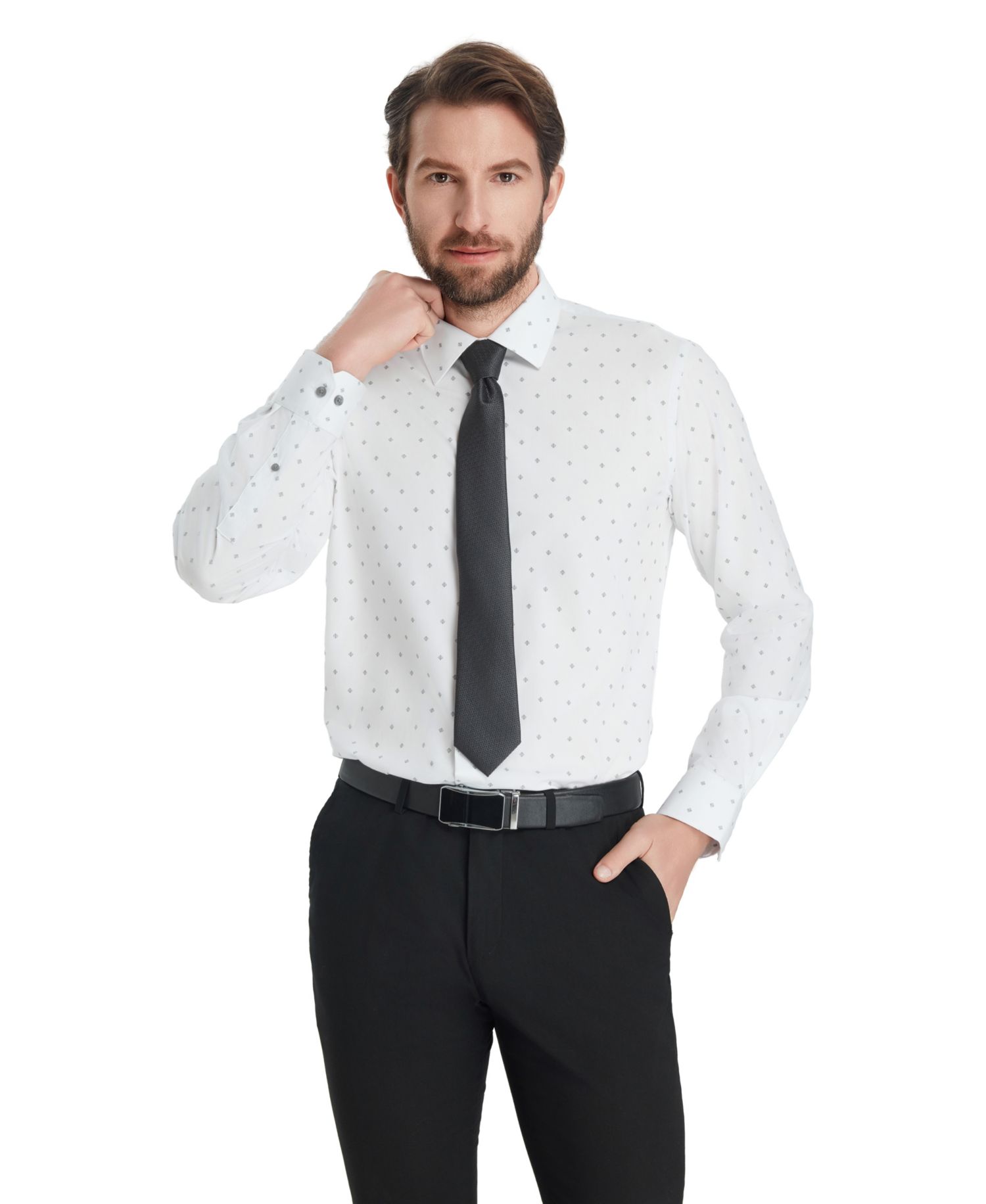 Men's Slim-Fit Geometric Pattern Dress Shirt