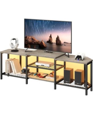 TV Stand with Power Outlet for TVs Corner Entertainment Center, TV Media Console Table with 3-Tier Open Storage Shelves