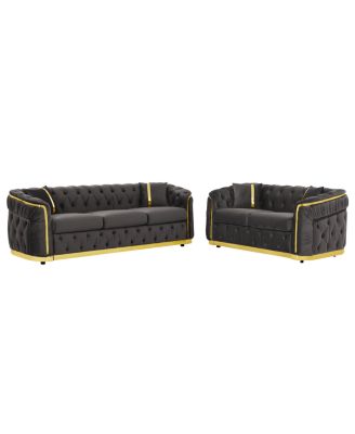 Velvet Chesterfield Couch Set, 84.6" 3 Seater & 62.6" Loveseat Sofa